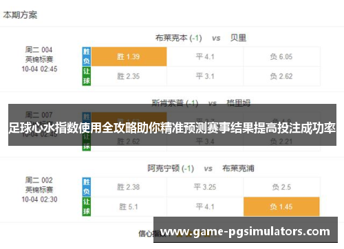 足球心水指数使用全攻略助你精准预测赛事结果提高投注成功率